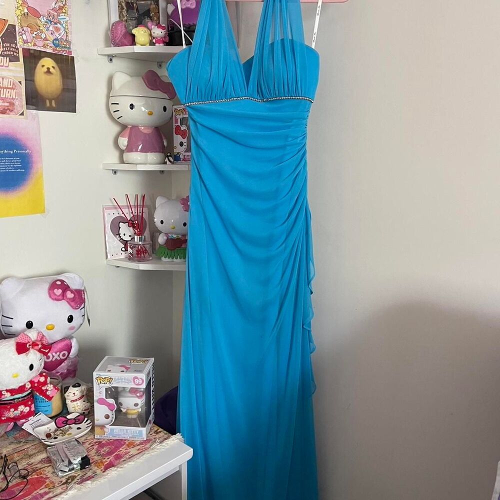 BLONDIE NITES BABY BLUE HALTER MAXI DRESS Y2K PROM FORMAL